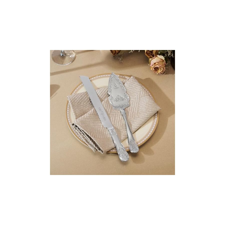 AW-Bridal-Silver-Cake-Cutting-Set-for-Wedding-with-Spoons-Stainless-Steel-Engraved-Wedding-Cake-Knife-Pie-Server-Gifts-for-Bridal-Shower-Engagement-Silver AW Bridal Silver Cake Cutting Set for Wedding with Spoons, Stainless Steel Engraved Wedding Cake Knife Pie Server Gifts for Bridal Shower Engagement, Silver