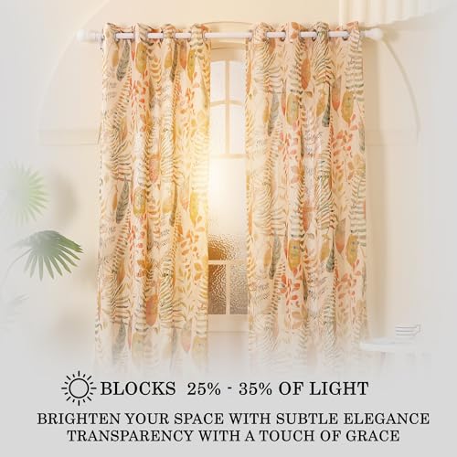 Image of Story@Home Window Curtains 5 Feet Long Set of 1 | Leaf Printed | Semi Transparent Curtain | Net Curtains | Sheer Curtain for Living Room | (118 X 152 Cm, Cream & Orange) | Perfect for Home Decor