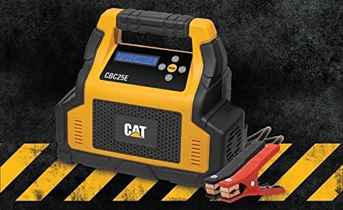 CAT CBC25E Fully Automatic 25 Amp 12V Rolling Battery Charger/Maintainer with 75A Engine Start, Alternator Check, Cable Clamps