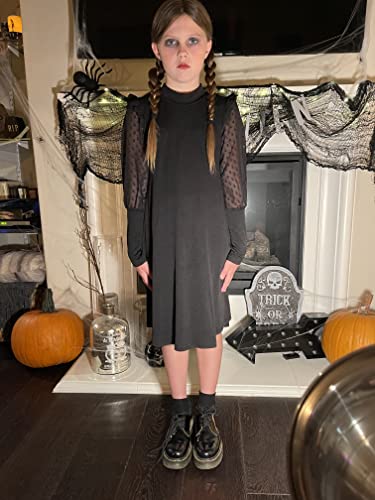 Arshiner Girls Special Occasion Dress Contrast Mesh Panel Tunic Dress Black For 6-7 Years #TOP4