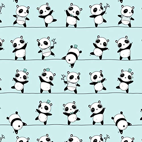 100x160cm Panda 100% Baumwolle Baumwollstoff Kinder Meterware Handwerken Nähen Stoff (Panda Türkis, 100x160cm (11,99€/m))