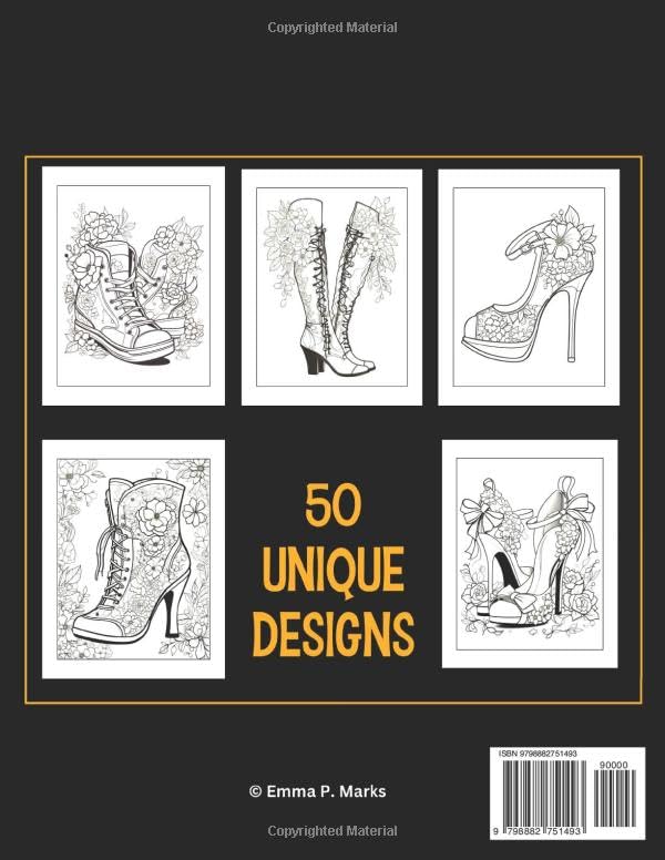 Petal Steps Fantasy Floral Shoe Designs: 50 Unique Designs Coloring Book for Adults | Immerse Yourself in the Intricately Crafted Fantasy Shoes ... Meditative Joy That Awaits You On Each Page. image 3