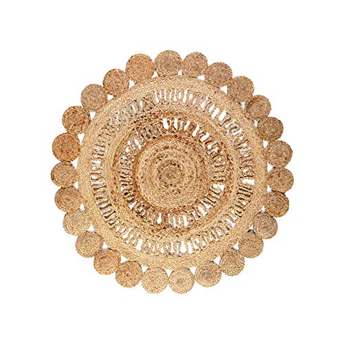 KASA Alfombra Trenzada de Yute Intrincada, Redonda, 90 Centímetros