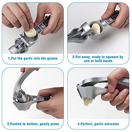 Garlic Press, Garlic Mincer Easy-Squeeze Ergonomic Handle, Rust Proof, No Need To Peel, Professional Ginger Press & Garlic Crusher With Handy Cleaning Brush- Dishwasher Safe #TOP5