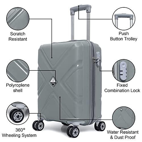 Image of Trolley Bag Small Size, 56 cms Hard Side Travel Bag for Women, 8 Wheel Luggage Suitcase for Travelling, Cabin-Friendly, Scratch Resistant, Trolley Suitcase (Grey., Small)