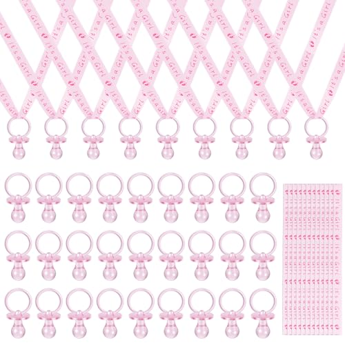 36 mini chupetes decorativos colgantes con 36 chupetes de bebé, chupetes decorativos, chupetes acrílicos, para baby shower, bodas, fiestas de cumpleaños, cumpleaños infantiles (rosa)
