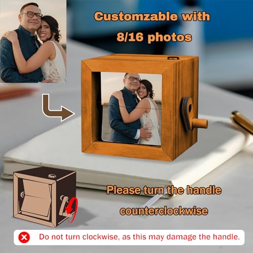 Caja personalizada para fotos tipo flipbook, álbum animado con manivela manual y luz LED, regalo personalizado para Navidad, cumpleaños o Día de San Valentín (marrón claro) miniatura 2