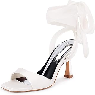 Womens Strappy Kitten Heels Sandals Lace Up Square Open Toe High Heels S...