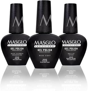 MASGLO Gel Polish Kit Perfect Start 3 PCs (2 Base Coats, 1 Top Coat) - Bases y Brillos Semipermanentes