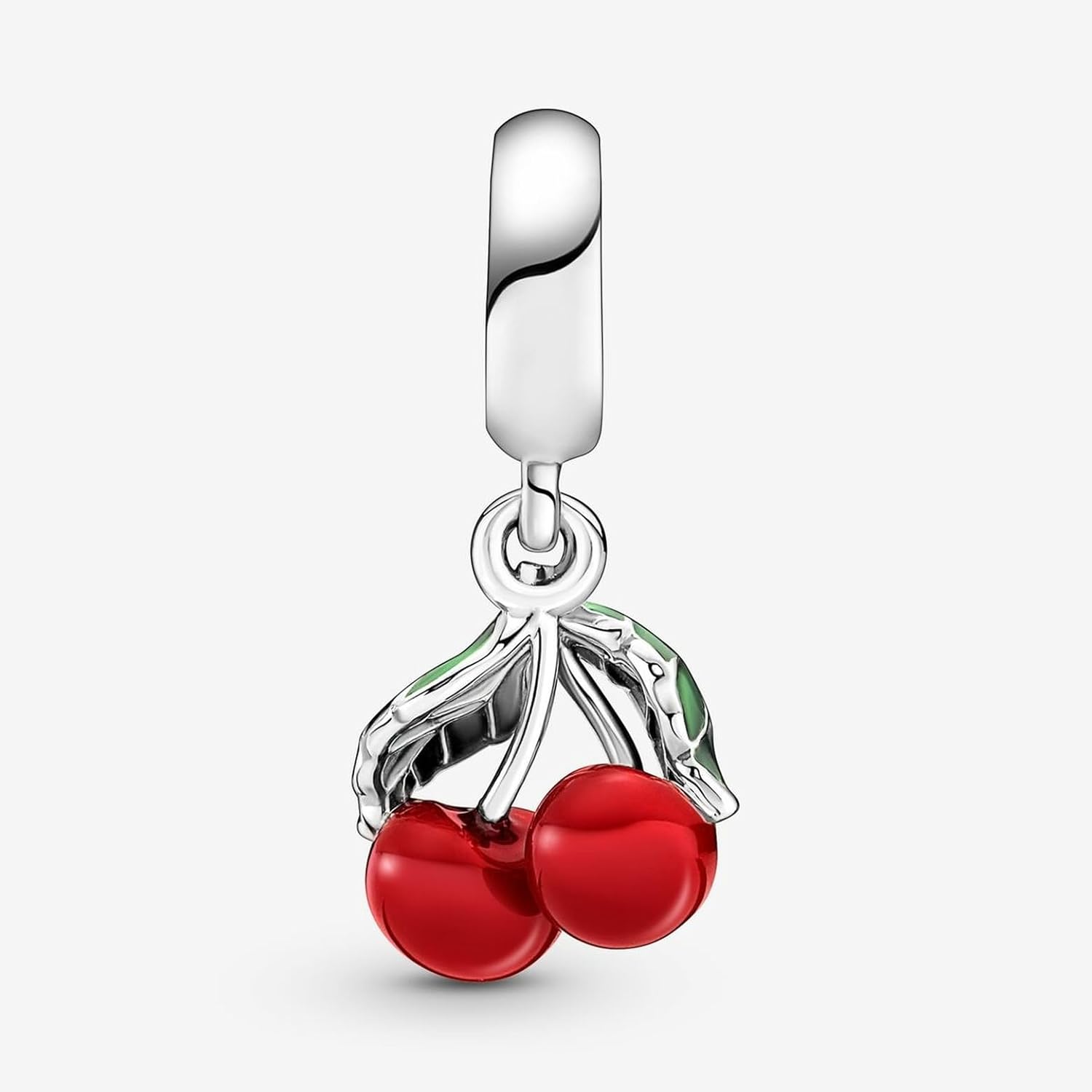 PANDORA Asymmetrical Cherry Fruit Dangle Charm - Compatible with PANDORA Moments - Stunning Women's Jewelry - Gift for Women - Made with Sterling Silver & Enamel - With Gift Box