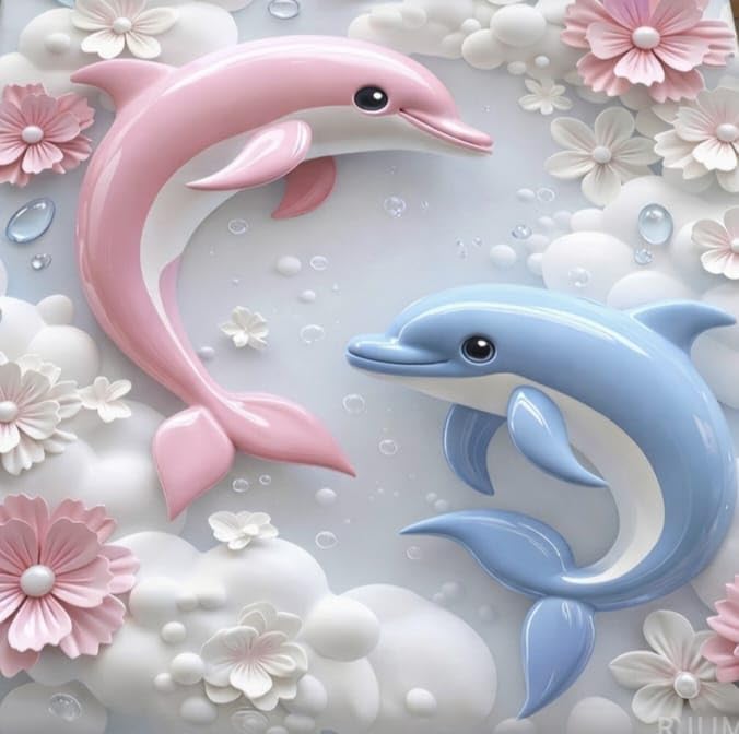 Image of RUMPS 7D Digital Dolphin Bedsheet with 2 Pillow Covers, King Size Flat Bedsheet 90x100 Inch, Cute Cartoon Dolphin Printed Bedsheet