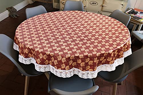 Image of The Furnishing Tree Round Shaped 6 Seater Table Cover WxL 72x72 inches with White Border lace