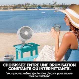 Shark FlexBreeze Pro Mist Ventilateur intérieur/extérieur sans fil, Brumisateur portable, Portée 20 m, Sur pied ou de table, 5 vitesses, Silencieux, Télécommande, Dove FA300WHEU