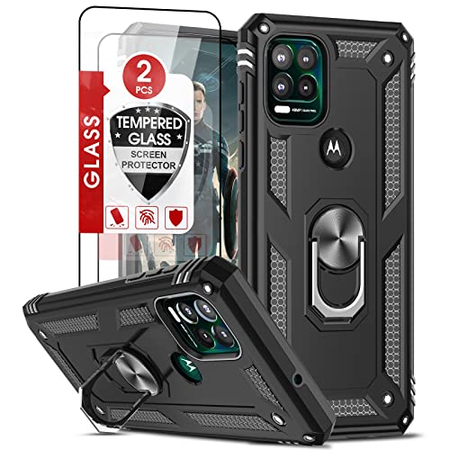 LeYi for Military-Grade Moto G Stylus 5G Phone Case 2021 with Magnetic Ring Kickstand & 2 Tempered Glass Screen Protectors - Black
