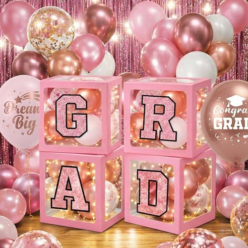 Pink Graduation Decorations 2026 Rose Gold Balloon Boxes for High School & College, Congrats Grad Table Decorations with 4 String Lights, GRAD 2026 So Proud of You Letters by Duwagtry - Used condition - Image 7