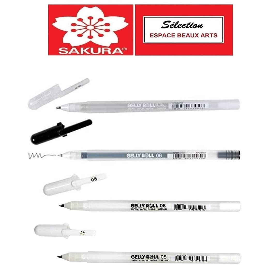 Sakura Gelly Roll Set 3 Penne Gel | Nero, Bianco E Trasparente Stardust | Pennino 0,8 Mm | Per Scrapbooking