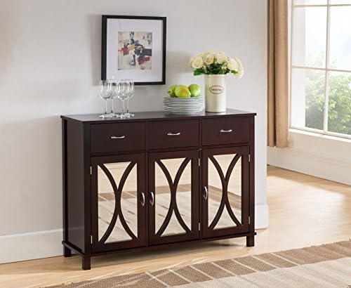 Kings Brand Furniture Rutheron Buffet Server Cabinet / Console Table, Mirrored Doors, Espresso