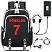 Miarui Ronaldo Rucksack Unisex Daypack Schulrucksack Leisure Rucksack Wasserdicht mit USB Charger Port und Kopfhöreranschluss Kann 14-Zoll-Laptops aufnehmen für Mädchen Jungen,Black,styletwo