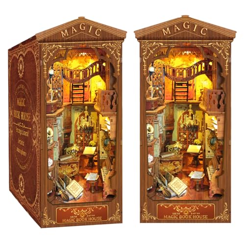 DIY Book Nook Kit per Casa Delle Bambole Fai da Te in Miniatura Kit di Costruzione di Modellini con Mobili e Luce LED in Legno Book Scaffale Inserto Decorazione Regalo Creativo per Adolescent