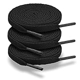 ZHENTOR 3 Pair Flat Shoe Laces for Sneakers, Shoelaces for Sneakers Athletic Running Shoes Boot Strings (D-black(3 pairs), 47 inches)