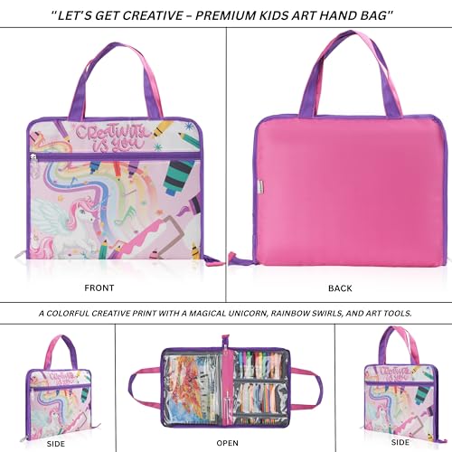 Image of Echo Boomers A4 Kids Drawing Bag | Art & Stationery Organizer with Zipper Pocket (Creativity Vs You) Unicorn Theme
