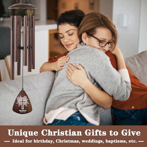 Image of Christian Gifts for Women Men, 32 inch Bronze Wind Chimes Religious Gifts with Bible Verse, Spiritual Faith Based Gift for Christian Women Mom Sister Friend Coworker