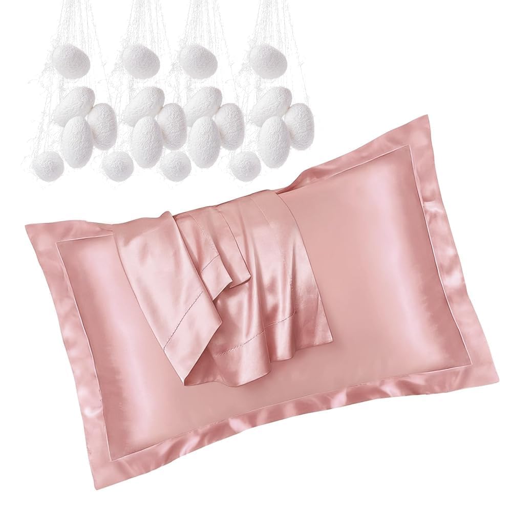 Federe in seta 2 pezzi - Lussuoso ipoallergenico, cura perfetta per pelle e capelli, straordinaria morbidezza, federa in seta con chiusura a busta, 50 x 80 cm/22 Momme (rosa)
