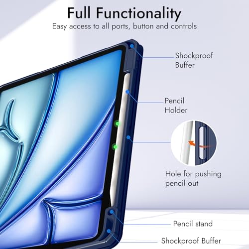 Image of Robustrion for iPad Air 13 inch Cover Case /for iPad Pro 12.9 inch with [Pencil Holder] [Transparent Back] Hybrid Case Cover for iPad Air 13 inch 2024 [Auto Sleep Wake Support] - Navy