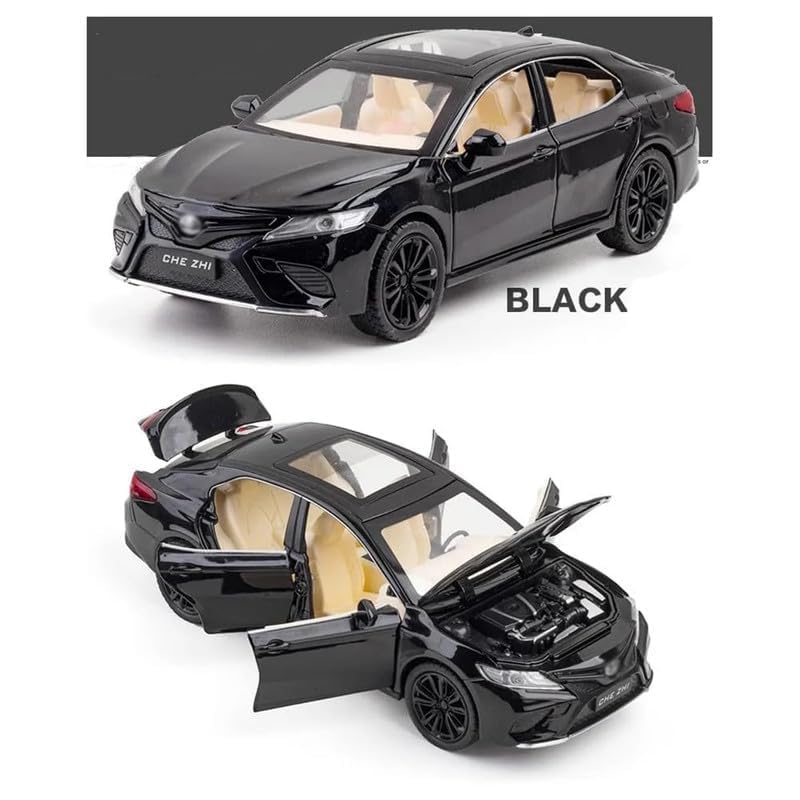 Image of Kids Model 1:24 Toyot Camry Die Cast Metal Car Pull Back Action Opening Doors with Realistic Engine Sound Lights Toy Car Gift for Boys - Black