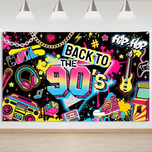 Mocsicka 90s Backdrop Party Decorations Hip Pop 90s Theme Banner 6x3.6ft