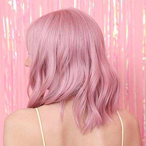 LOVIVER 12in Mulheres Ombro Comprimento Natural Encaracolado Ondulado Perucas Rosa Cosplay Anime Per