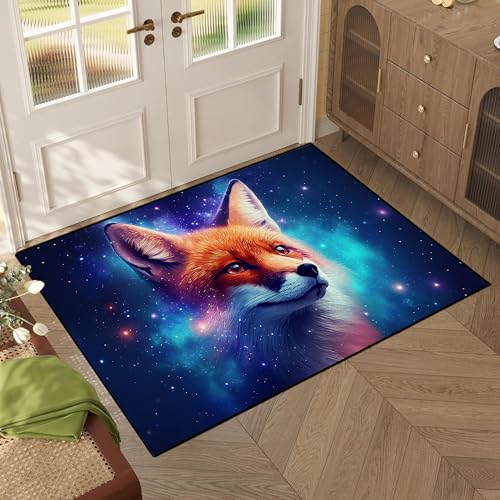 Galaxy Fox Rug 3D Cute Foxes Area Rugs for Bedroom Living Room Playroom Boys Kids Cartoon Colorful Carpet Glitter Stars Throw Rugs Floor Mat 63 in x 31 in Galaxy 10 2'7" x 5'3" (Rectangular)