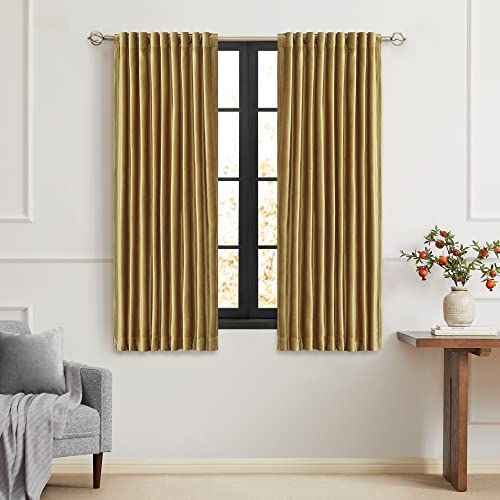 Image of Gold Velvet Curtains 63 inch Long for Living Room,Luxury 2 Panels Room Darkening Rod Pocket Back Tab Curtain Elegant Thermal Insulated Heavy Soft Soundproof Decorative Window Drapes for Bedroom
