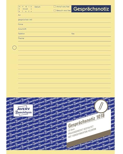 AVERY Zweckform 1018 Gesprächsnotiz (A5, Abreißblock, oben verleimt, 50 Blatt) gelb