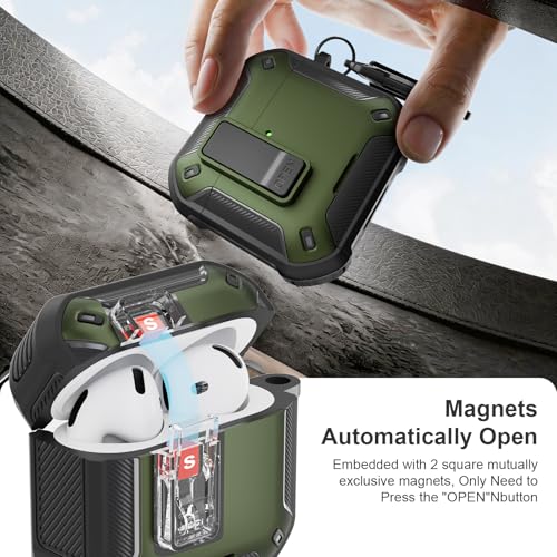 Image of for AirPods 4 Case with Magnetic Secure Lock Clip and Phone Stand, Compatible with Magsafe Charging, with Carabiner&Cleaner kit for Apple iPod 4th Generation Cover(2024) Men Women (Grass Green)