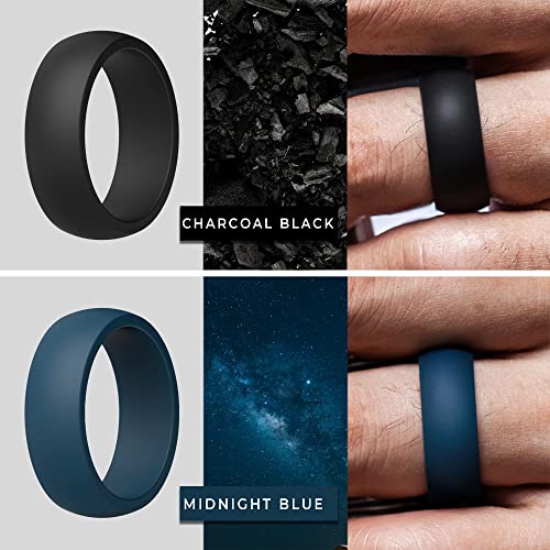 ThunderFit Mens Silicone Rings Wedding Bands Classic & Middle Line 8.7mm Wide 2mm Thick - 1/4/7 Variety Multipack3
