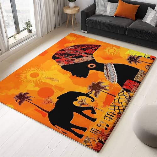 Générique Tapis Salon Lavable Éléphant D'Afrique Femme 80x150cm Tapis Poil Ras Intérieur Moderne, Antidérapant et Résistant, Décoration pour Chambre Cuisine...