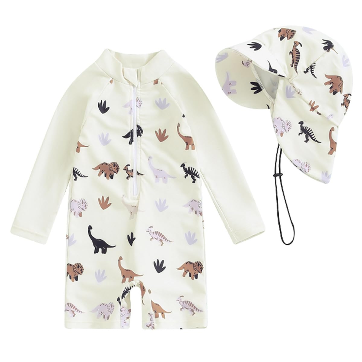 JENJON Traje de Baño de Una Pieza de Manga Larga para Bebé Niños Estampado con Cremallera Piscina Rashguard con Sombrero 2Pcs Infantil Ropa de Playa 6M-3 Años — view 8