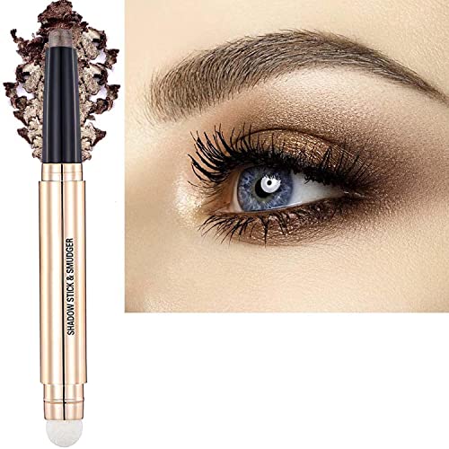 Brown Eyeshadow Stick 2 In 1 Eye Makeup Cream Shimmer Eyeshadow Pencil Hypoallergenic Waterproof Long Lasting Eye Shadow Pen Highlighter Stick Multi-Dimensional Eyes Look（07 Cocoa Brown Shimmer） #TOP5