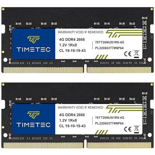 Image of Timetec 8GB KIT (2x4GB) DDR4 2666MHz (PC4-2666V) PC4-21300 SODIMM Laptop RAM - 260-Pin 1.2V CL19 Non-ECC Unbuffered Memory Module for Laptop, Notebook, Mini PC, All-in-One