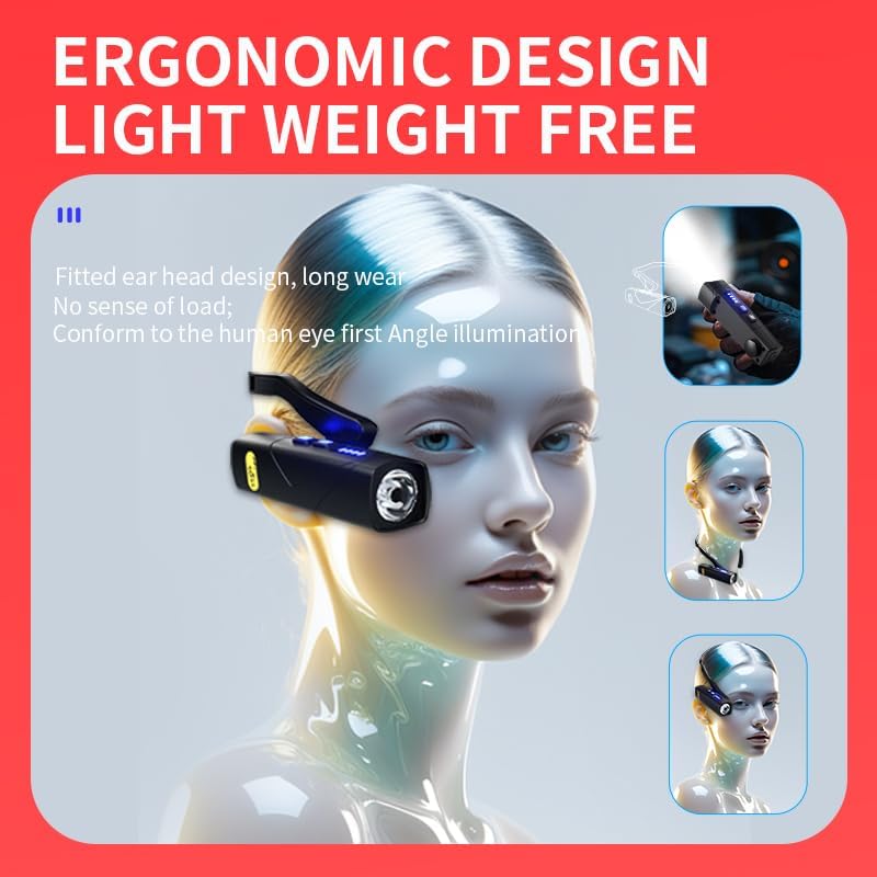 Miniatura 2 de Linterna frontal LED recargable con luz roja, sensor de movimiento de moda, ajustable, cómodo, lámpara de cabeza ligera y adecuada para trabajar,