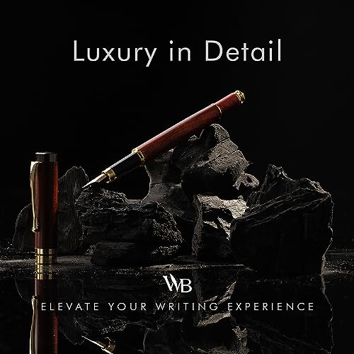 Image of Wordsworth & Black Fountain Pen Set, Luxury Bamboo Wood - Medium Nib, Gift Case; Includes 6 Ink Cartridges, Ink Refill Converter -Journaling, Calligraphy; Drawing, Smooth Writing [Rosewood]