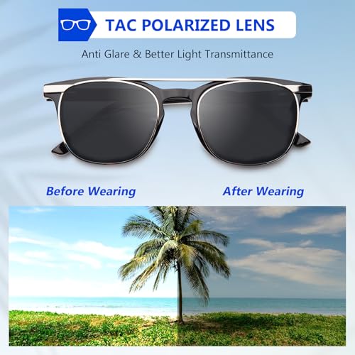 Image of DEHOTRE Non Prescription Glasses Eyeglasses Men with Magnetic Clip On TAC Polarized Sunglasses Acetate Frame Clear Lens Grey
