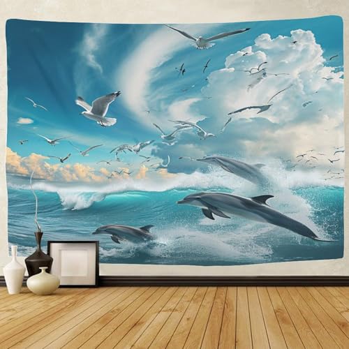 Couverture murale 3D mouettes et vagues en polyester doux pour salon - 2