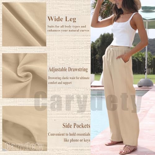 Womens Linen Pants Casual Palazzo Pant Flowy Long Pants Loose Wide Leg Pant Summer Beach Linen Trousers with Pockets3
