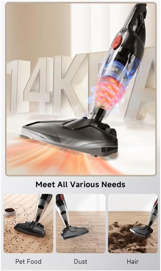 Image showing the Enchen V1 vacuum cleaner in action, highlighting its powerful suction for various cleaning needs.
