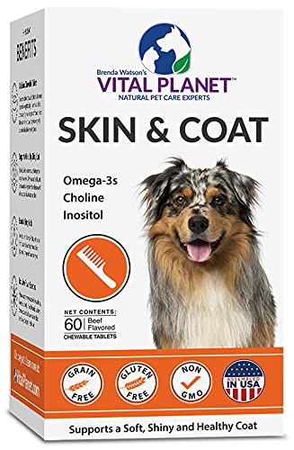 Vital Planet - Skin and Coat for Dogs - Natural Support for Seasonal Allergies and a Healthy Shiny Coat in Dogs - 60 Chewable Tablets