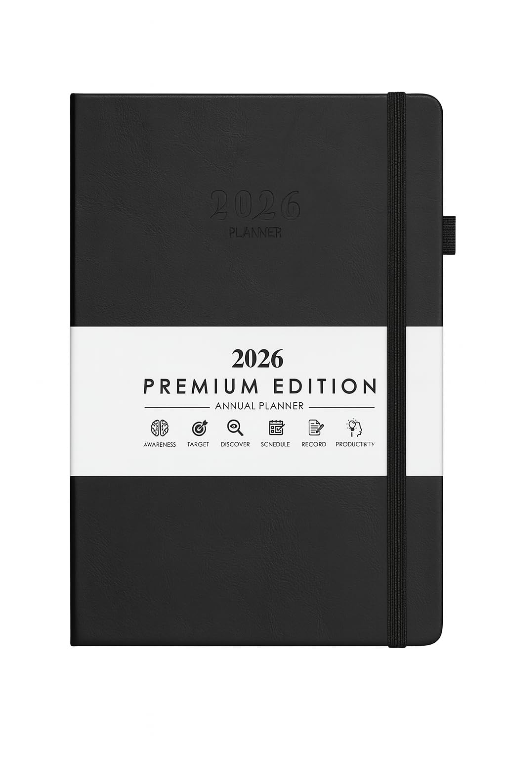 2026 Planner – Premium Edition Annual Diary | A5 Textured Hard Cover Daily Planner with Tabs, Pen Holder, Elastic Band & Ribbon Bookmark | Hourly Schedule, Goal Setting, Productivity Organizer