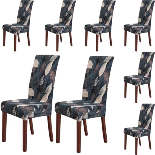Image of Styleys Chair Covers for Dining Room, Stretch Dining Chair Cover, Washable Spandex Kitchen Chair Slipcovers (Set of 8, Jungel Leaf, SD3211)