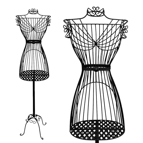 PrimoLiving Metall Schneiderpuppe Gracia in Schwarz mit Stauraumfach - Vintage Kleiderpuppe - ideal als weibliche Schaufensterpuppe oder Kleiderständer - P-14202